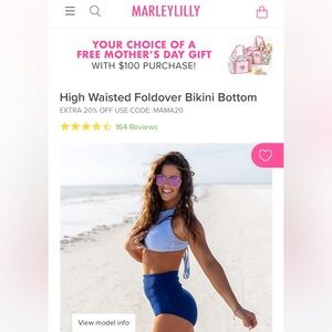 NWT Marleylilly high waisted foldover bikini bottom. Navy, size XL